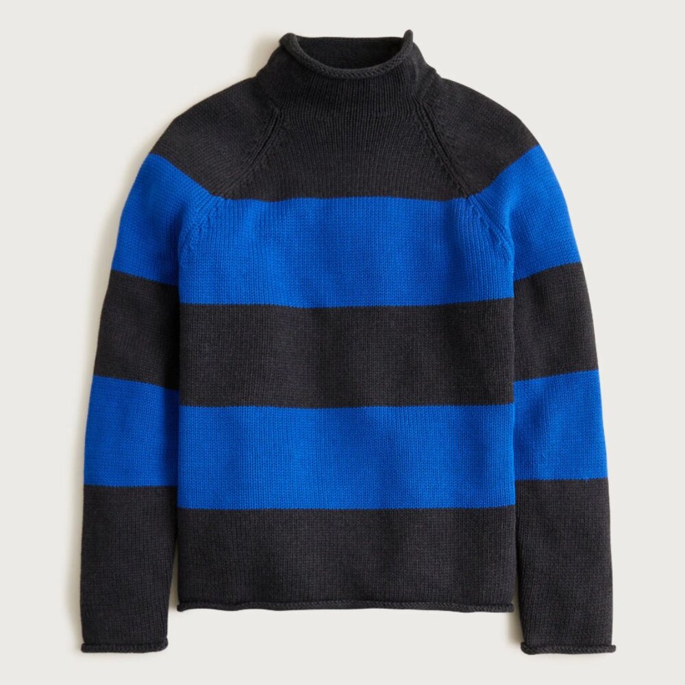 NWT! J CREW Rollneck Striped Sweater Size Small Hthr Black Regal Blue